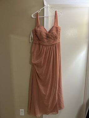 Azazie Blush Ruched Chiffon Maxi Dress with Off the Shoulder straps And slit!
